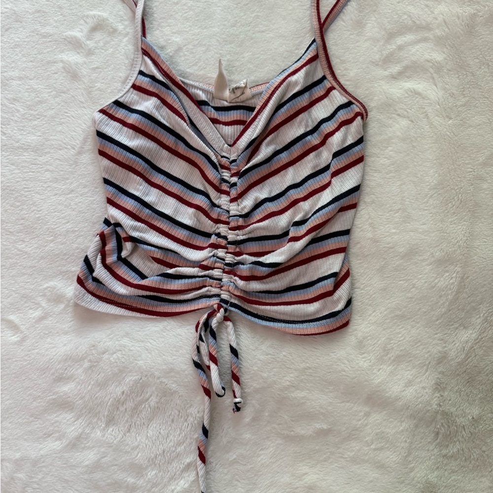 Striped Ruched Cropped Tank Top